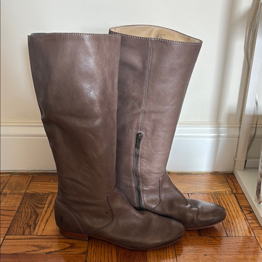 Frye Gray Taupe Leather Knee-High Boots